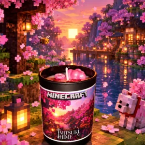 "Bougie Minecraft édition fleurs de cerisiers"